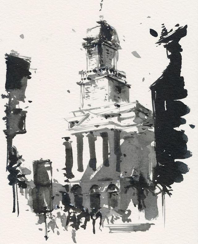 黑白水彩建筑风景画 东方水墨韵味 助你快速抓住大感觉