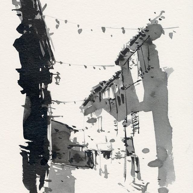 黑白水彩建筑风景画东方水墨韵味助你快速抓住大感觉