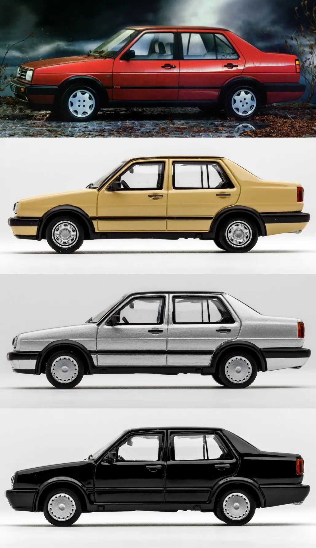 jetta a2的车头外形简单经典耐看,模型采用了独立的大灯零件,转向灯和