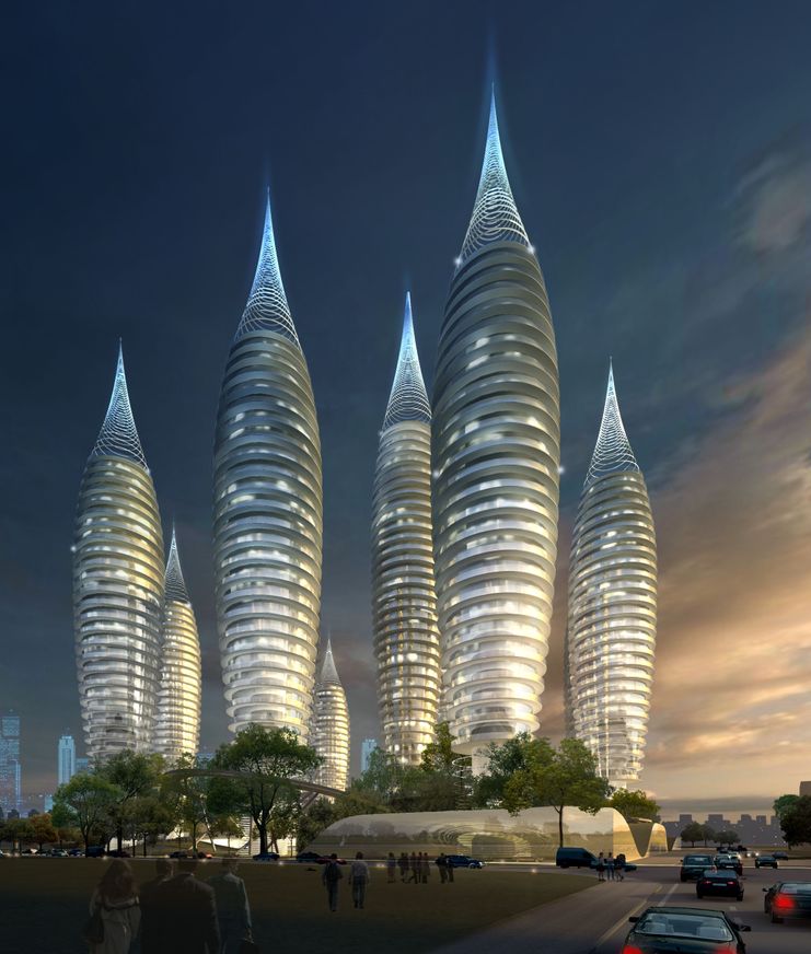 素材异形建筑这样的出图效果还真是难为我