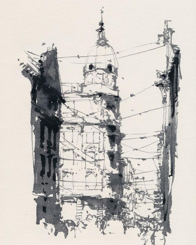 黑白水彩建筑风景画 东方水墨韵味 助你快速抓住大感觉