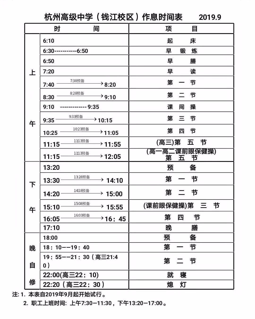 2019下沙等地高中最新作息时间表大曝光这些学校的学生起的比鸡还早