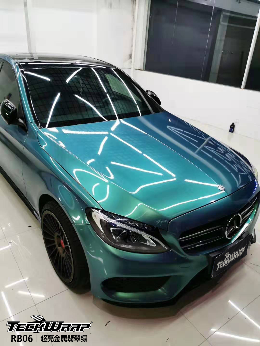 teckwrap秃鹰汽车车身改色贴膜进口|rb06超亮金属翡翠绿|奔驰c200