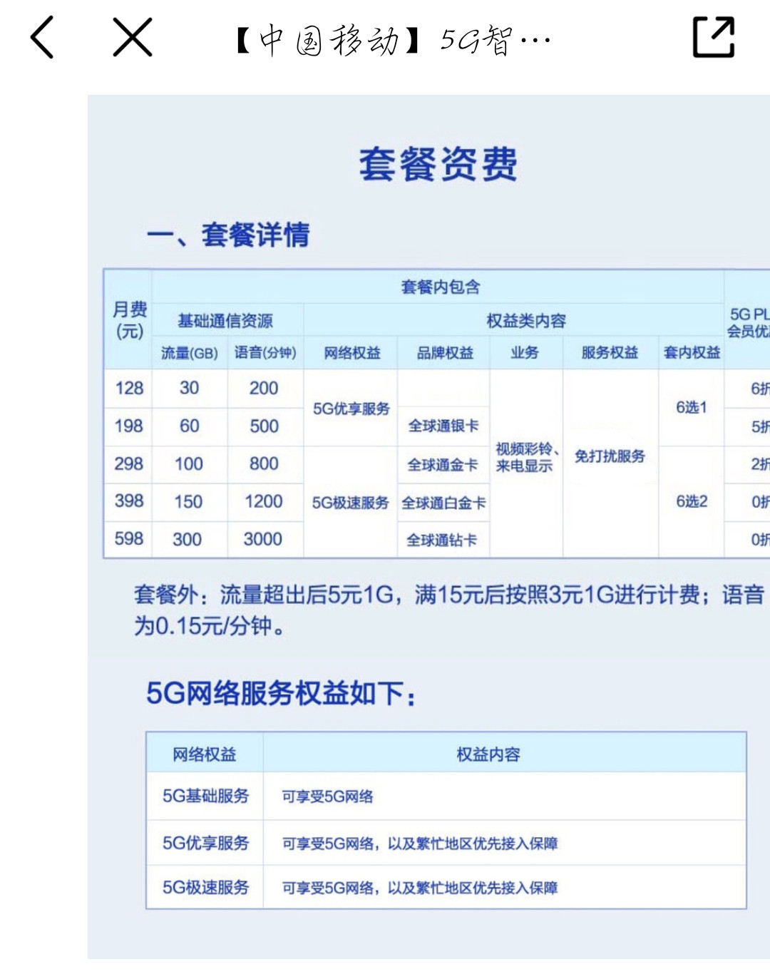 原创中国移动5g套餐正式上线,5g套餐资费个人版128家庭版169