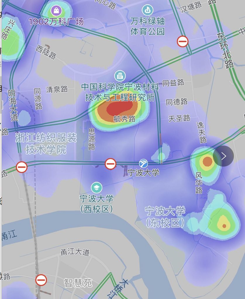 热力图显示还是宁波城西人气旺 难怪开在城西的广场生意都这么好