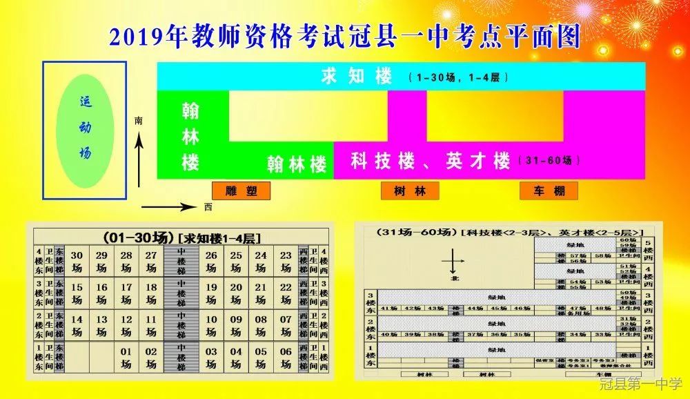 【公告栏】2019年教师资格考试冠县一中考点平面图