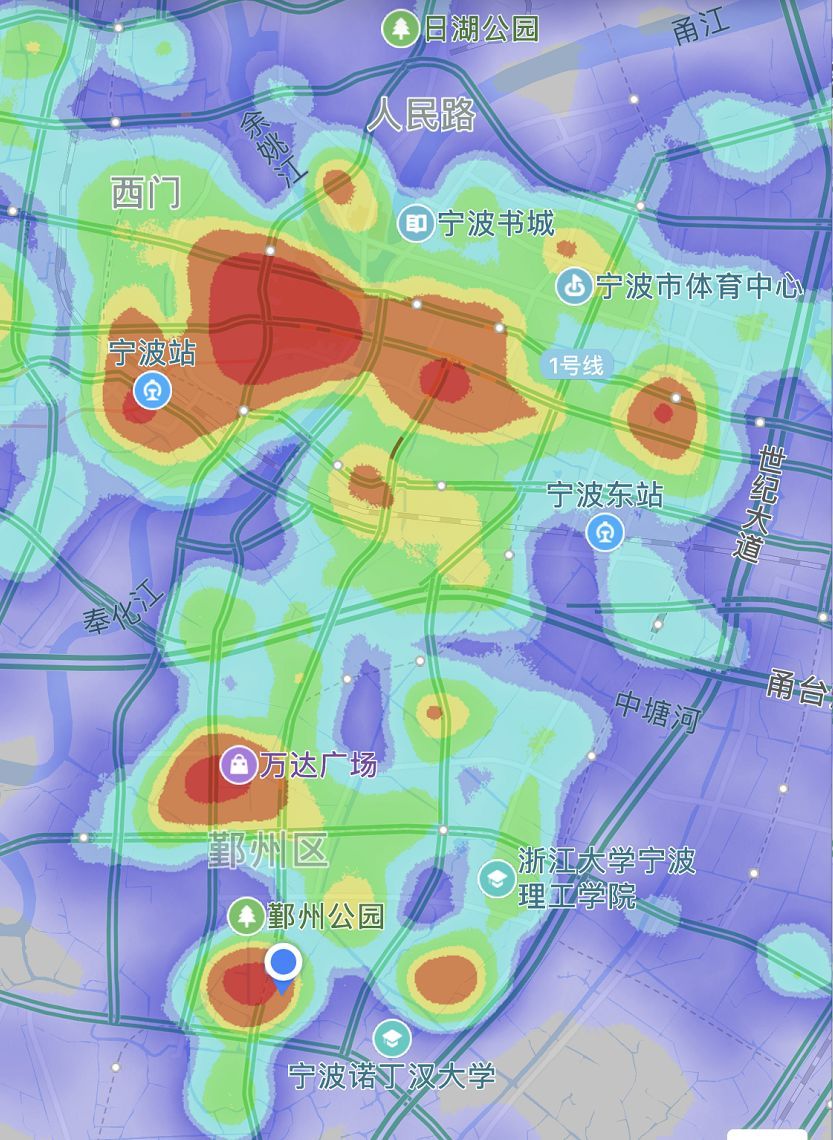 热力图显示还是宁波城西人气旺 难怪开在城西的广场生意都这么好