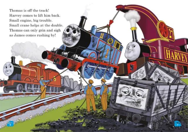 例如,在《火车,吊车和麻烦的货车厢》的这段文字中,三组押韵词分别是