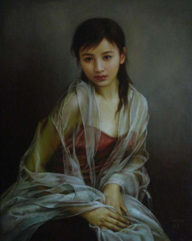 艺术家人体油画中的性感女孩真美