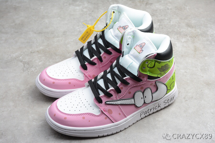air jordan 1 手绘派大星卡通漫画粉大眼睛倒钩球鞋