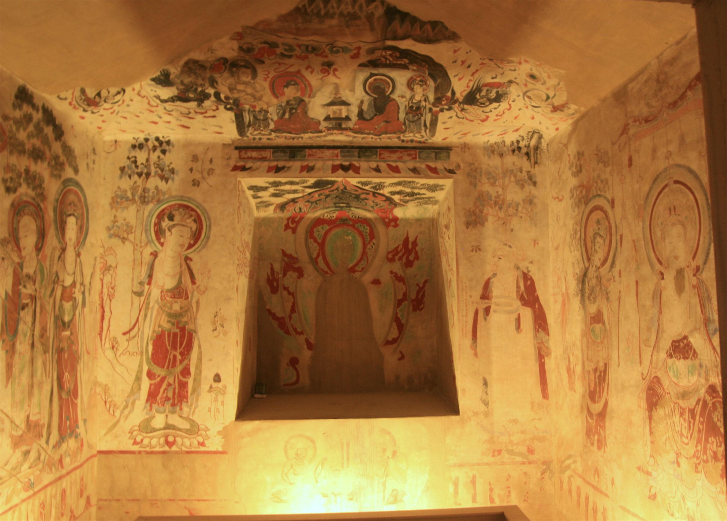 【敦煌石窟】隋-276窟:疏体画(文殊与维摩诘,两铺说法图)【高清大图】