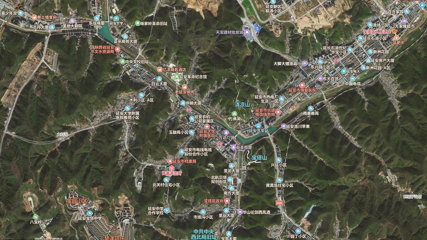 陕西的这座城市城区挖山而建城市地位仅次西安请看它的卫星图
