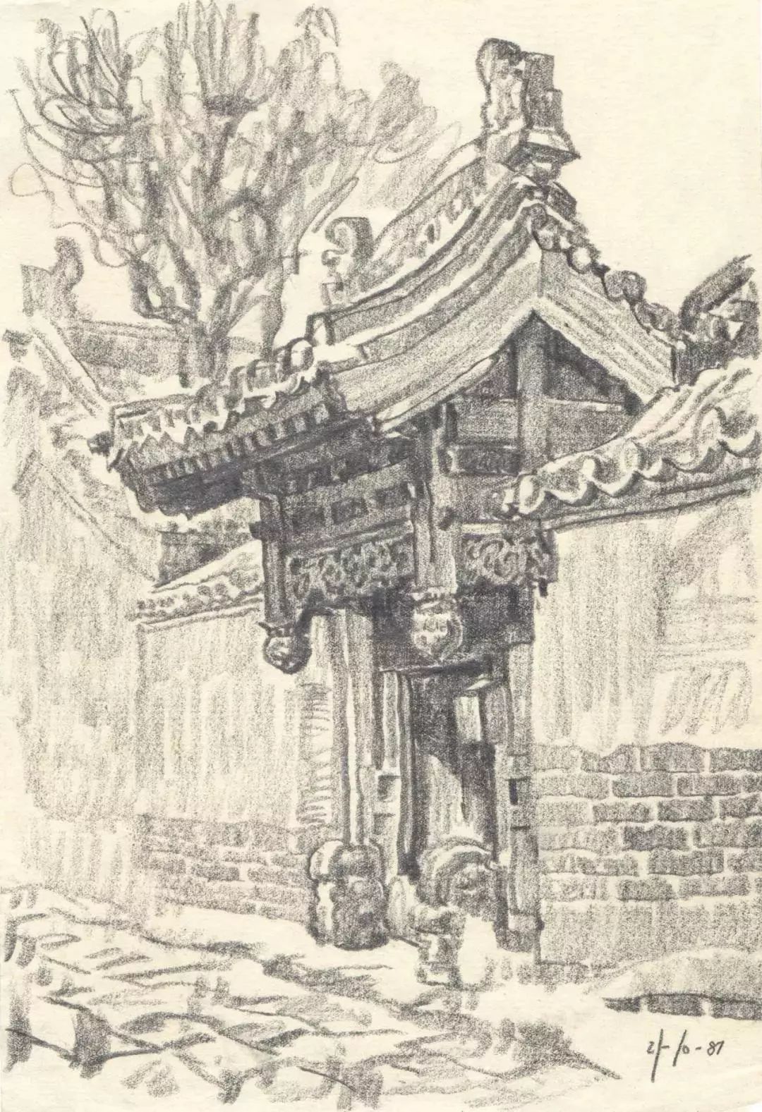 老北京胡同素描图片