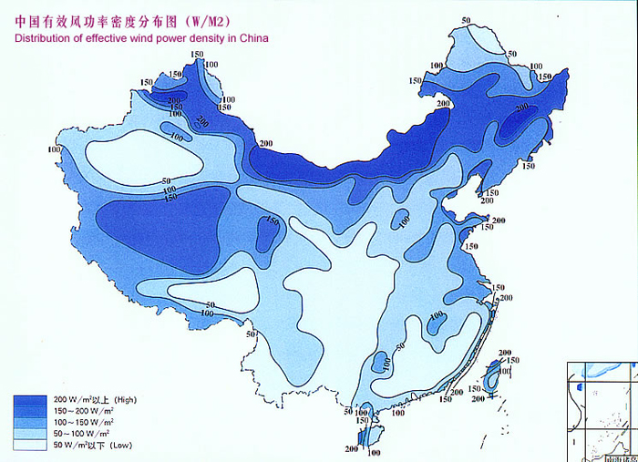 中国的风能资源区域划分