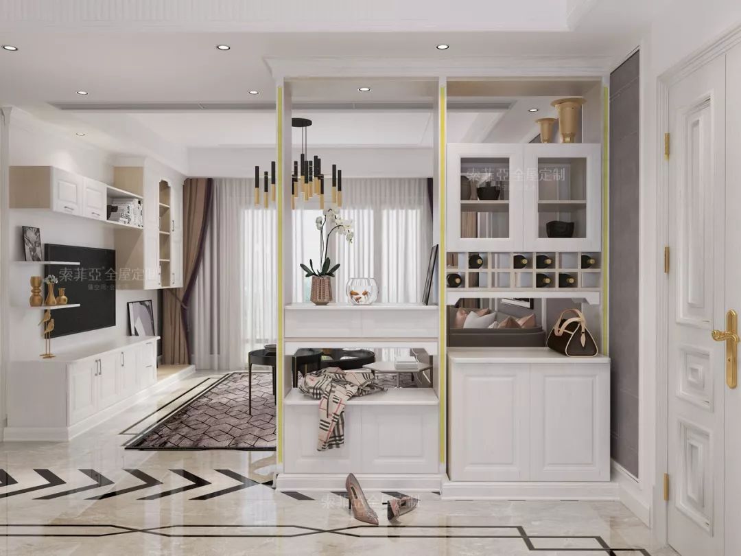 进门正对客餐厅入户隔断怎么装