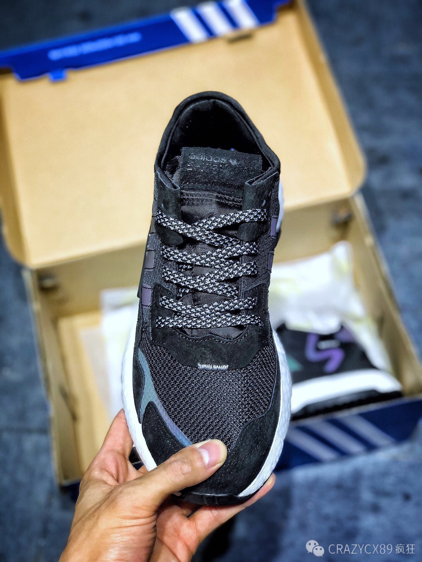 阿迪达斯 adidas 联名夜行者 nite jogger boost 碳黑3m跑鞋 _独模