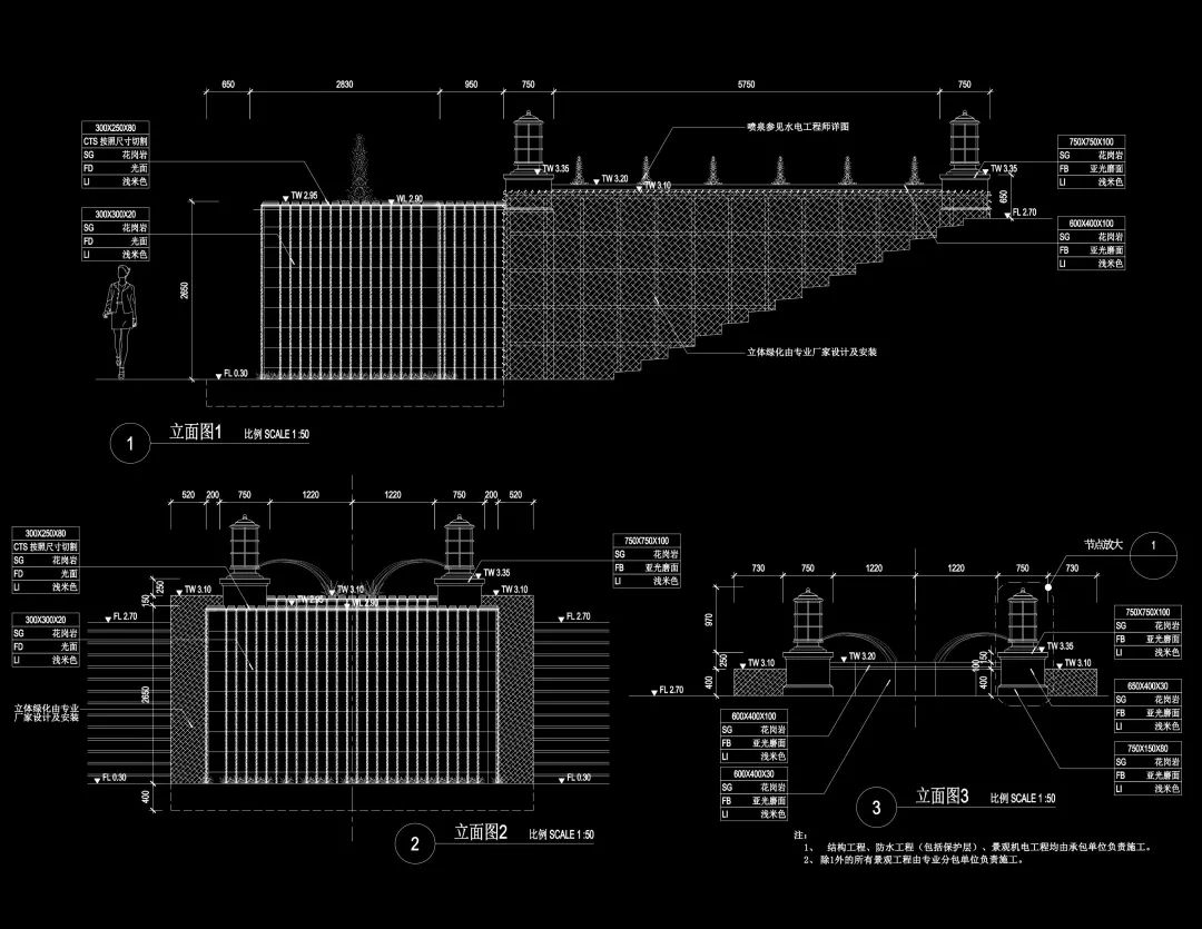 墙体细部cad图纸廊架细部cad图纸铁艺门柱细部cad图纸景观小品细部cad