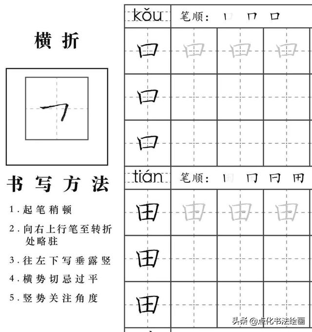 硬笔书法入门知识基本笔顺之点提折钩。_起笔