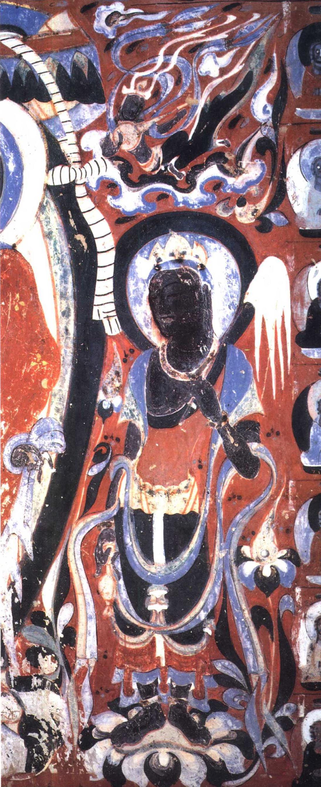 【敦煌石窟】隋-303窟:倒塔状中心柱,人字坡横幅画《法华经变》【高清