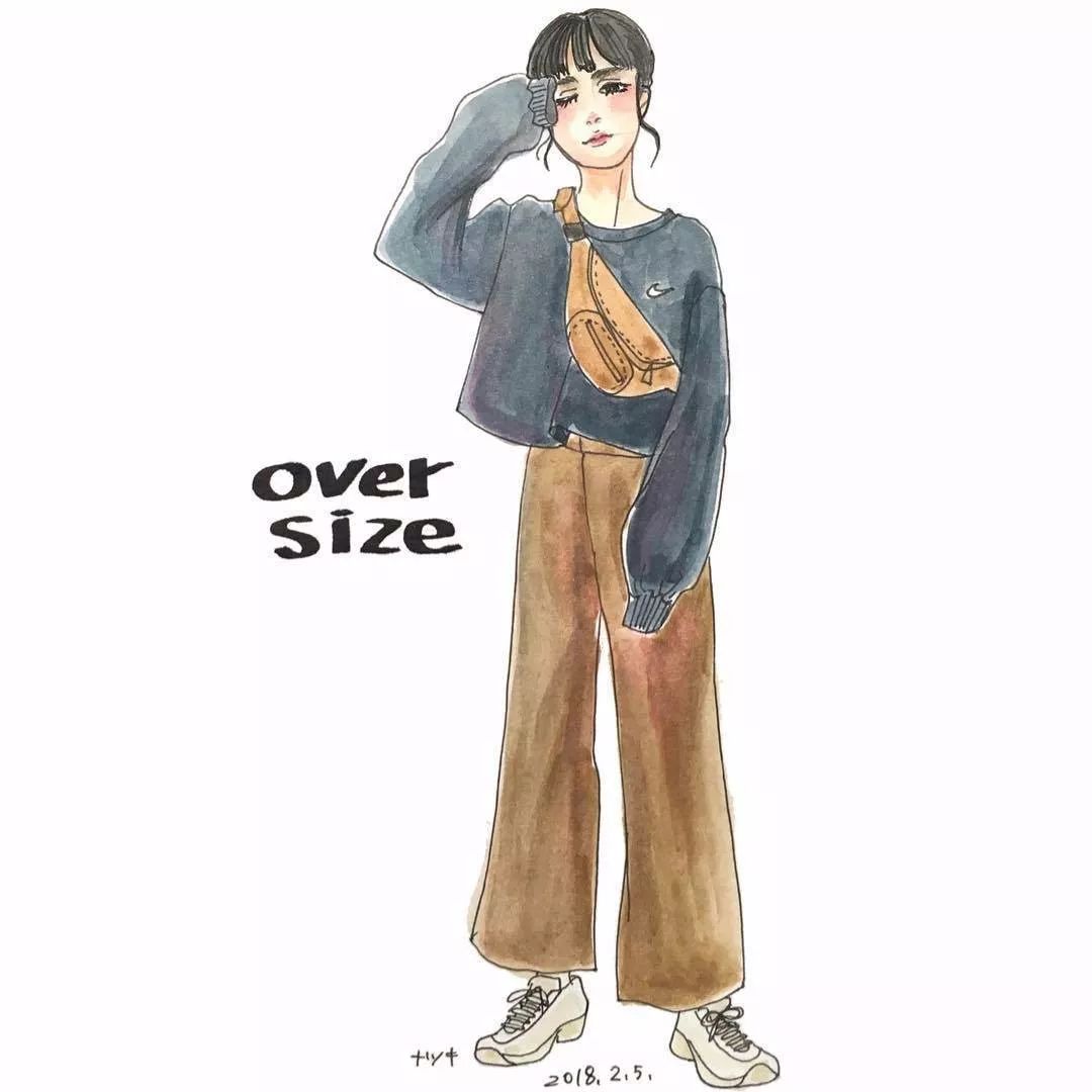 日本插画师natsuki以独特的手绘风画出日本女生的时尚穿搭和男女甜蜜