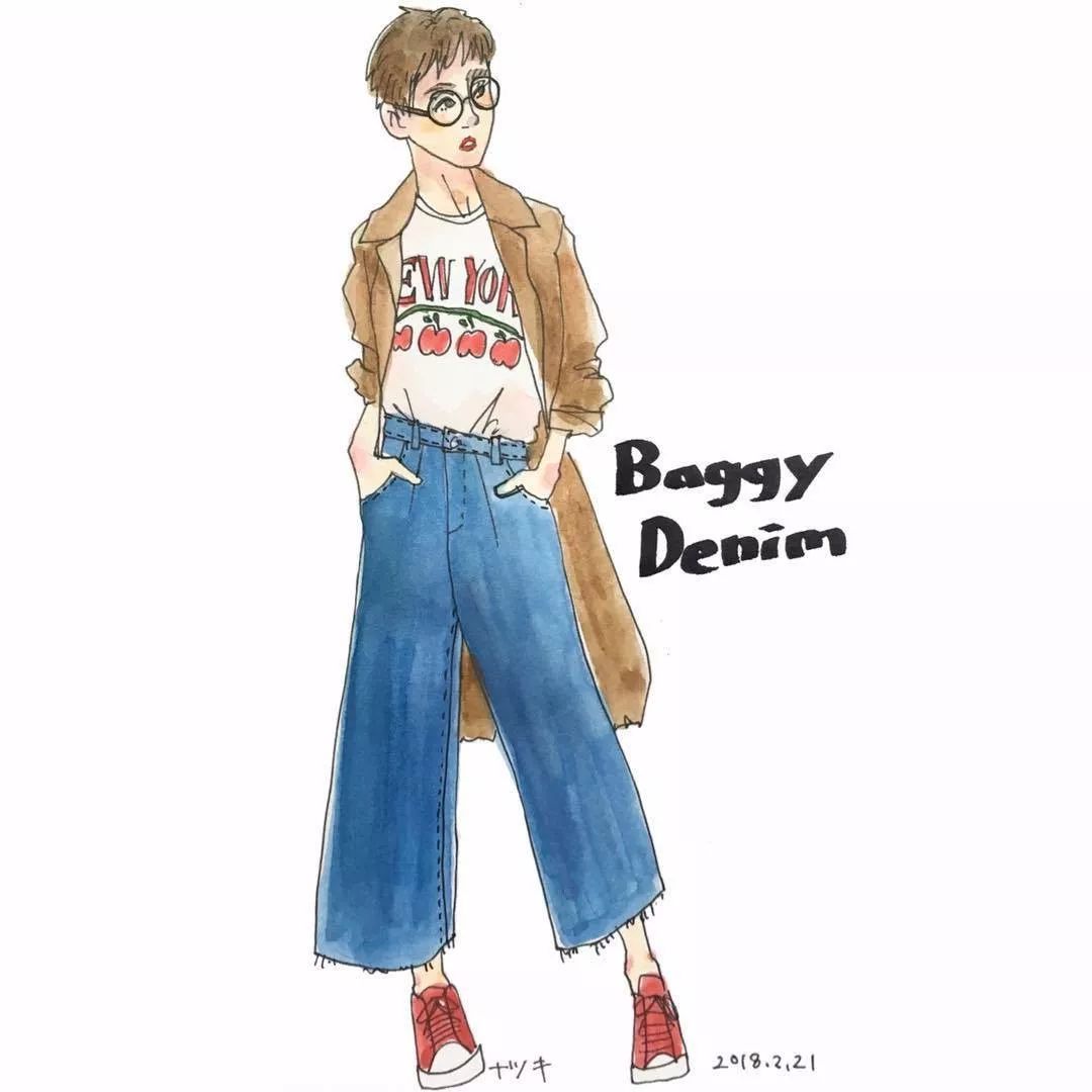 日本插画师natsuki以独特的手绘风画出日本女生的时尚穿搭和男女甜蜜