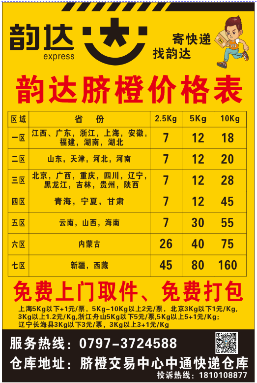 脐橙运费价目表图片