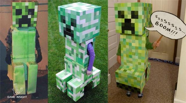 ④网友@feral和8岁女儿合作设计的苦力怕服装(图右),是胖虎见过颜色