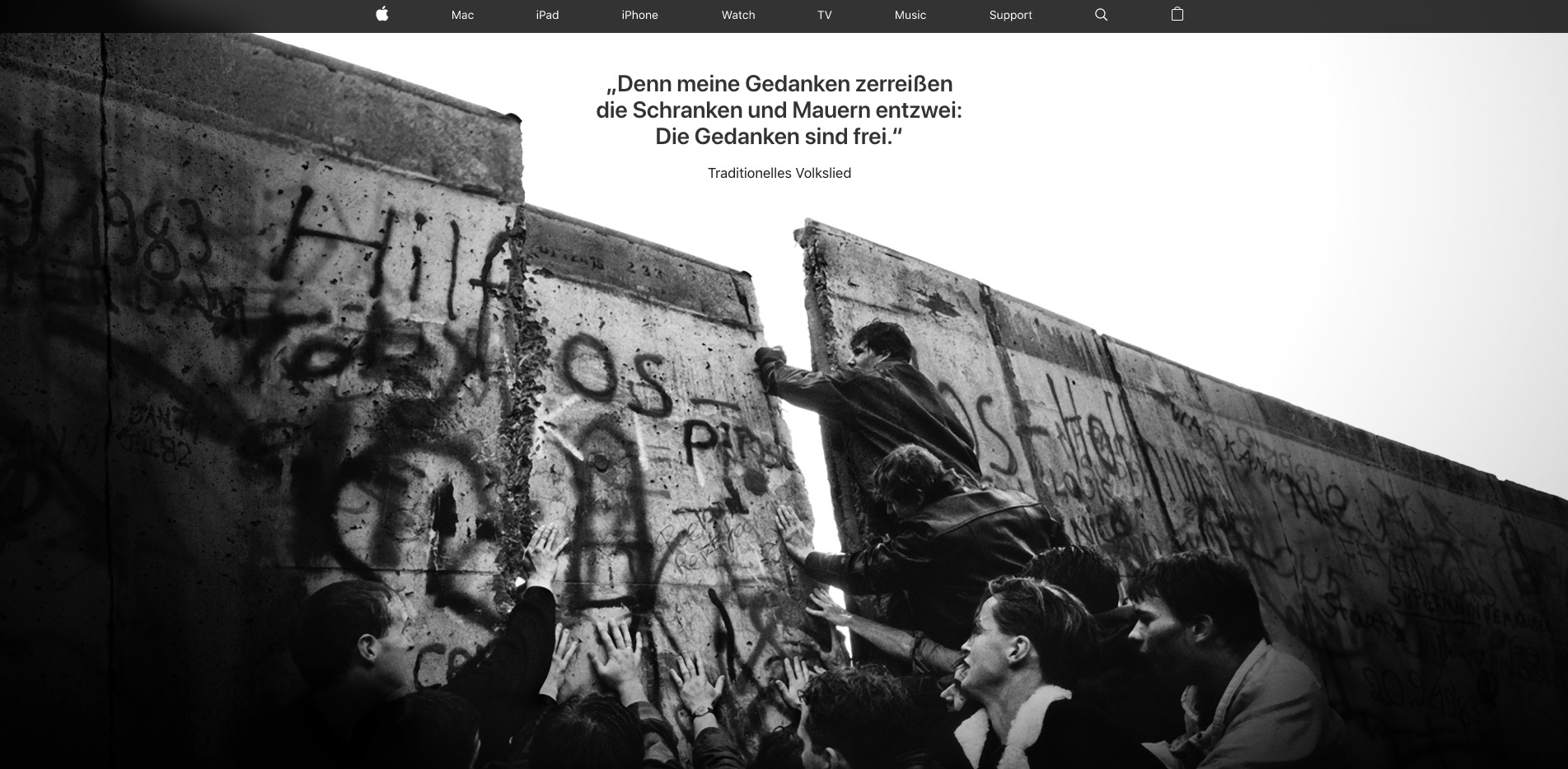 苹果德国官网更换广告:纪念柏林墙倒塌 30 周年