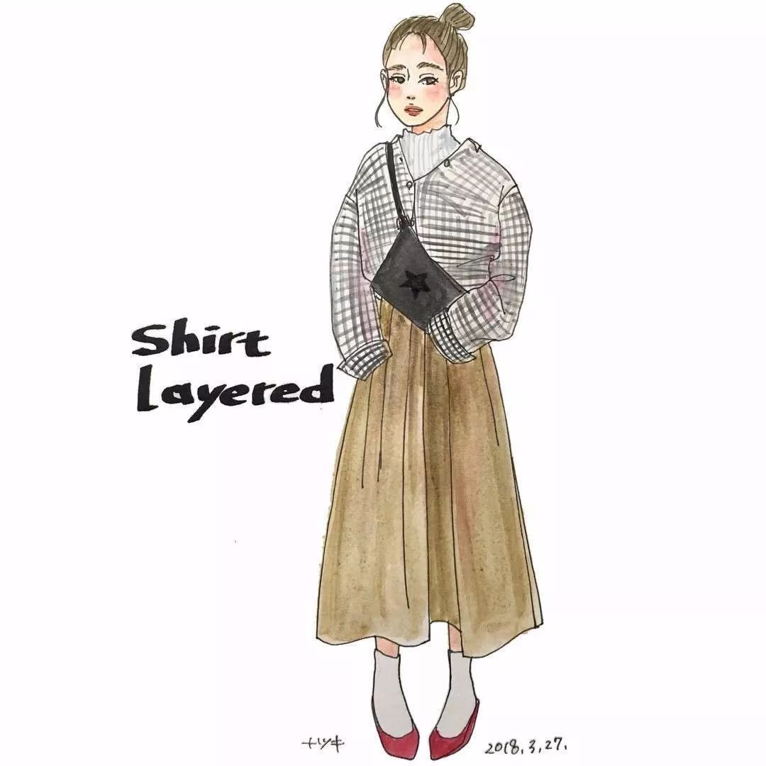 日本插画师natsuki以独特的手绘风画出日本女生的时尚穿搭和男女甜蜜