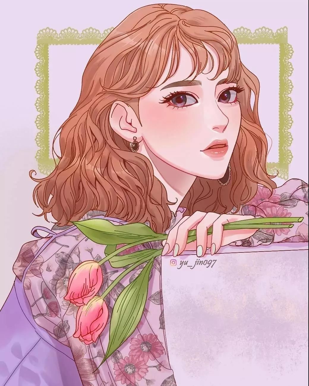 漂亮成熟的女孩肖像插画这个画风太喜欢啦