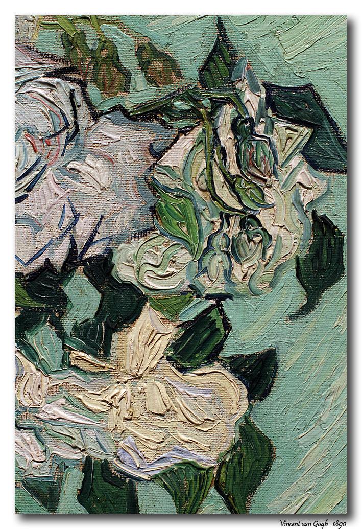 梵高油画技法研究——《玫瑰》_绿色