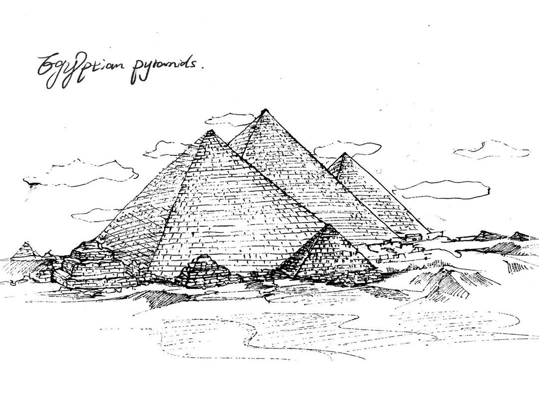 卢浮宫金字塔线稿图片