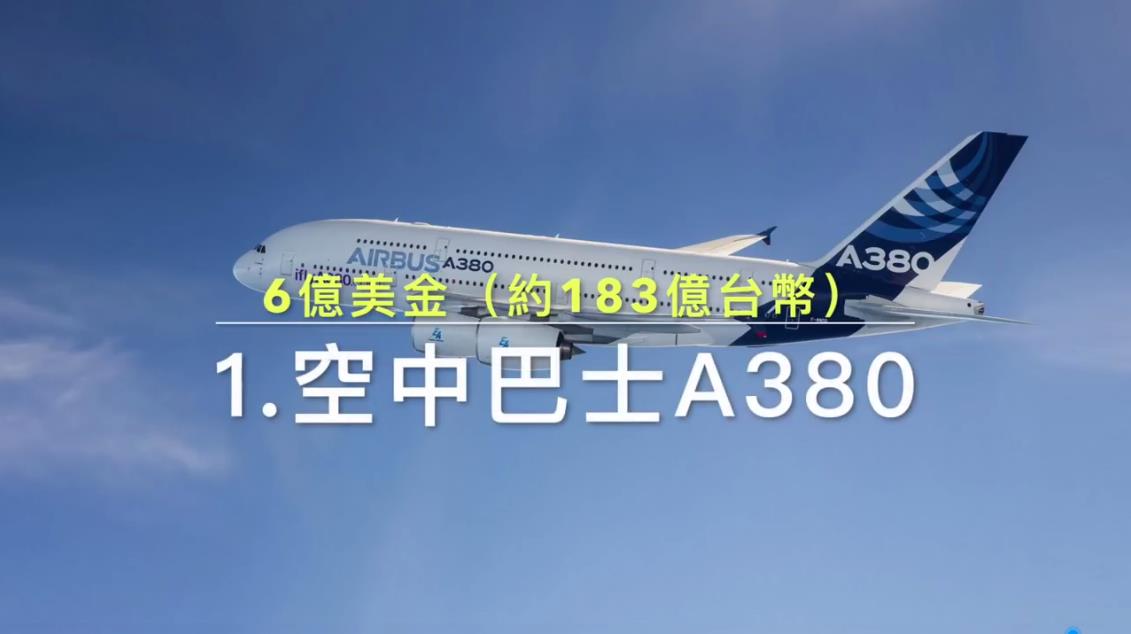 第1名,空中巴士a380,6亿美金这台全球最贵的私人飞机,由沙特皇室成员
