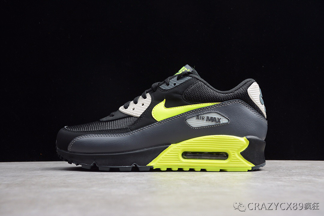 nike air max 90 essrntial 耐克气垫黑灰绿网面跑步鞋