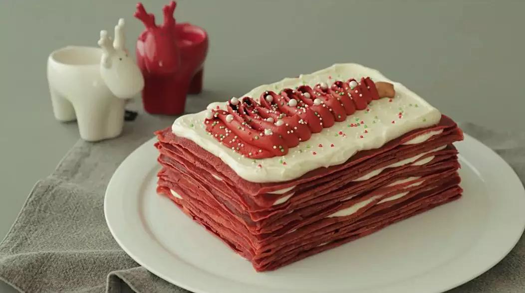 天啊,这款圣诞红丝绒千层 火爆全网,配方终于给你扒出来了!_奶油