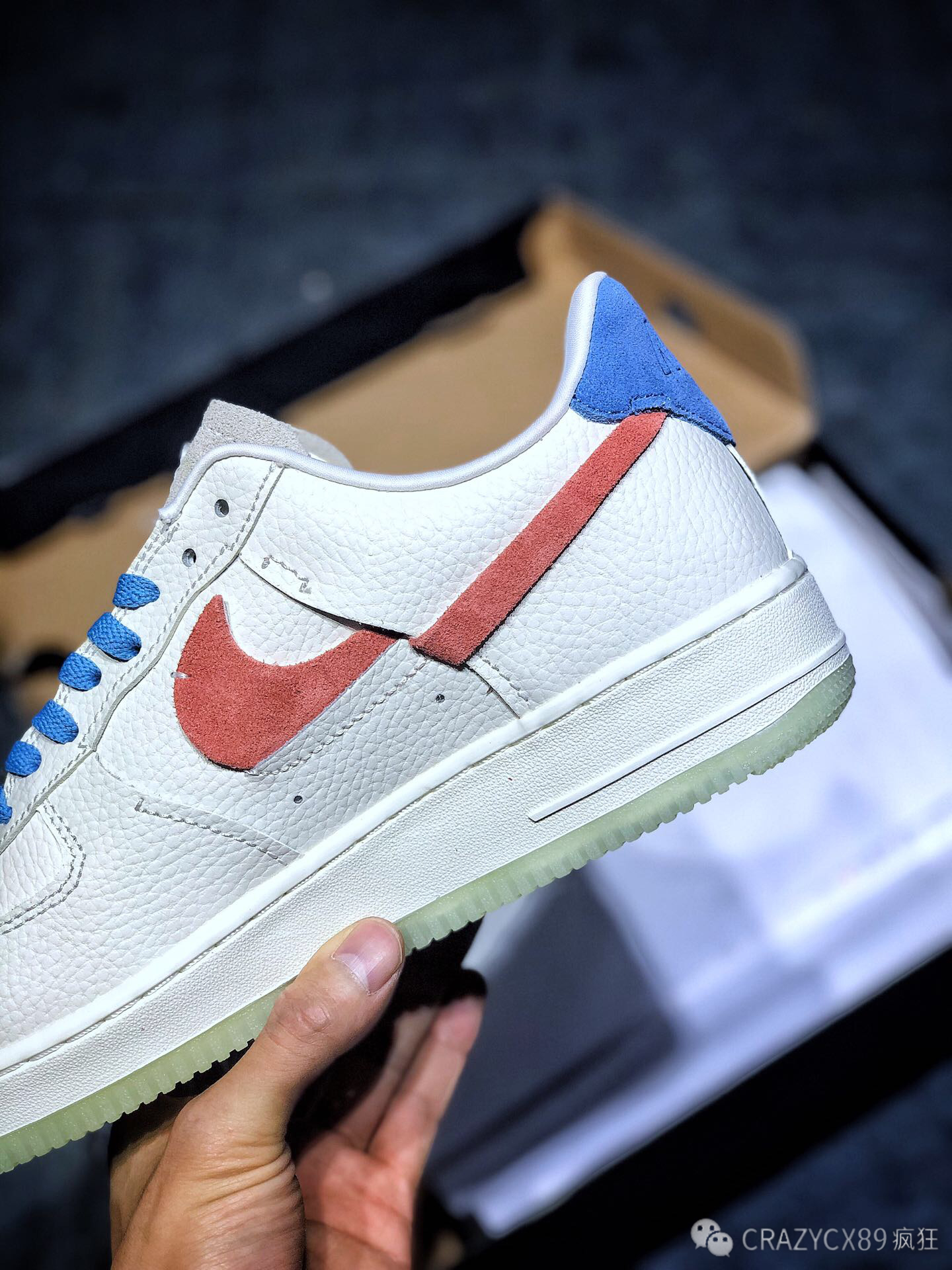 耐克解构断钩nikewmnsairforce107lx蓝橘鸳鸯板鞋