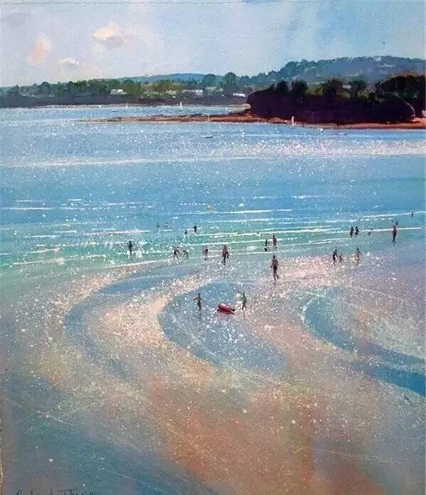 水彩画出美丽水面