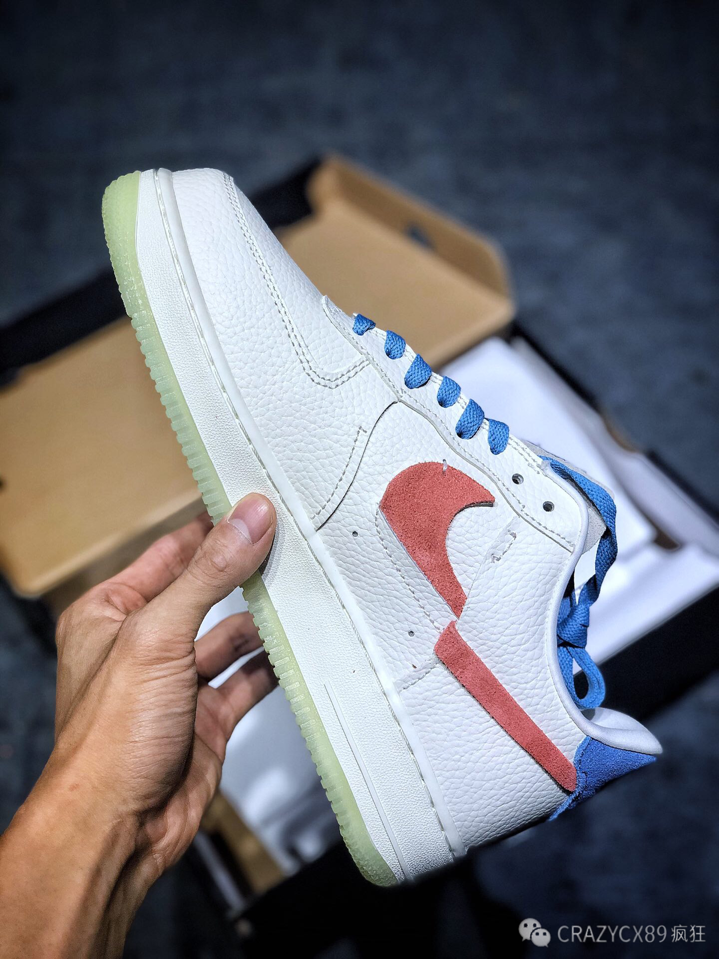 耐克解构断钩nikewmnsairforce107lx蓝橘鸳鸯板鞋