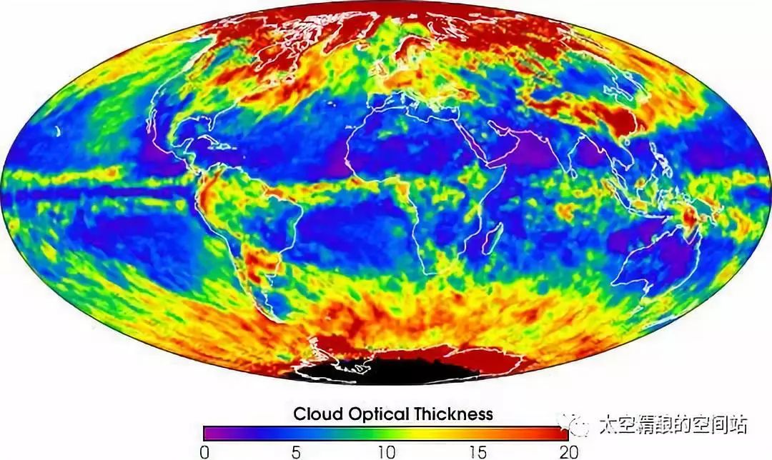 再放一个图,地球云层厚度分布图,3,冰川的反射系数是最高的2,海洋/水