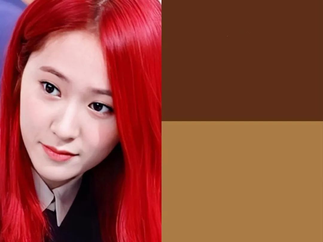 眉色:深棕色,巧克力色红色系头发这么难hold住的发色一般都得配一个不