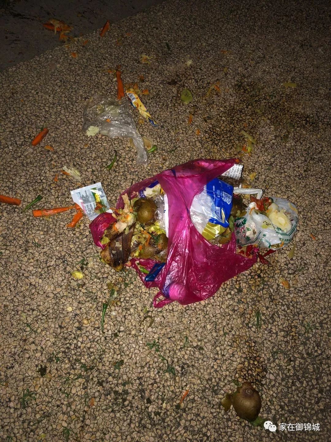 御锦城内一袋垃圾从天而降,落地时距行人仅一米左右