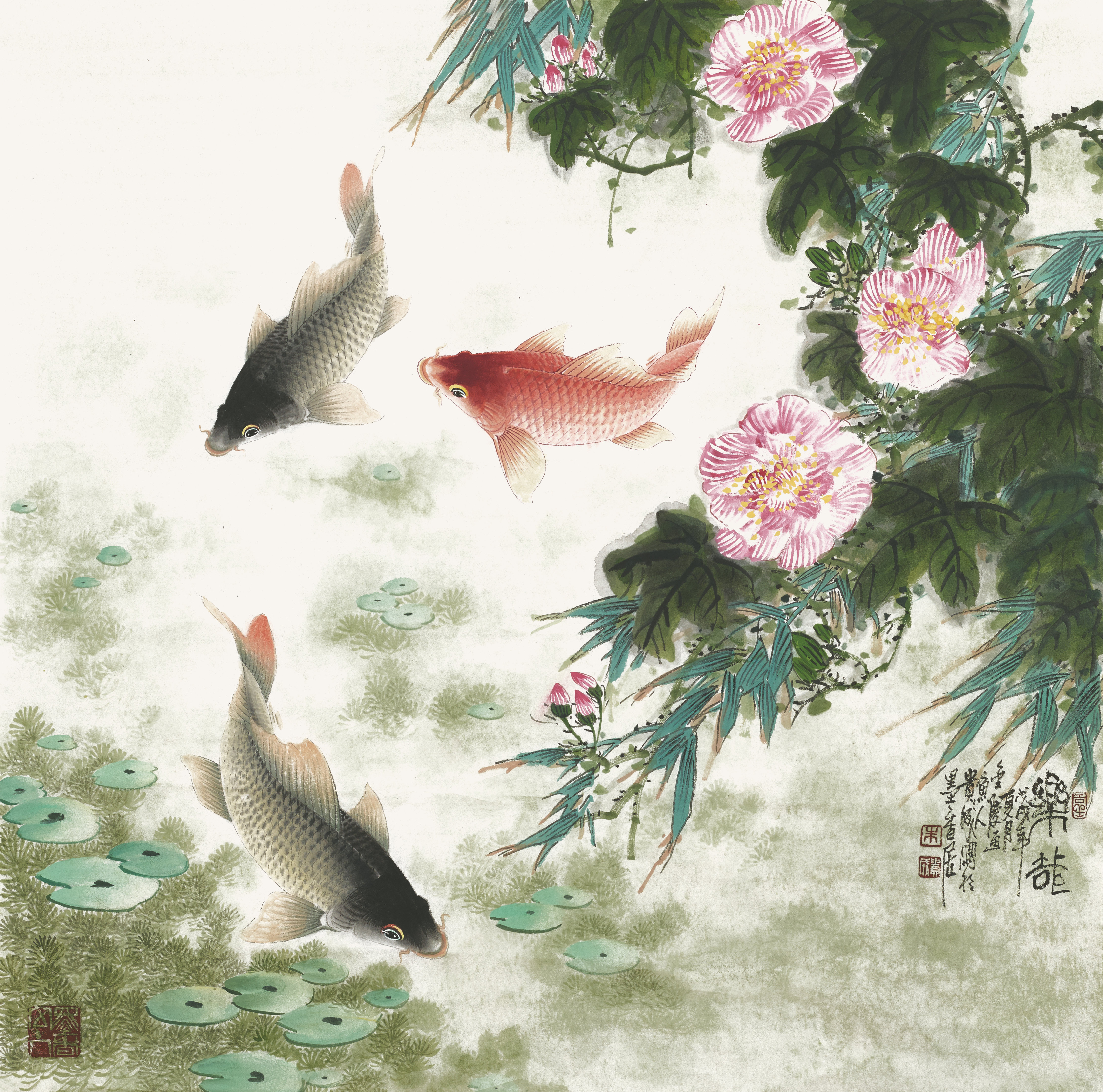 中国画鲤第一高手——朱贵成工笔鱼作品欣赏