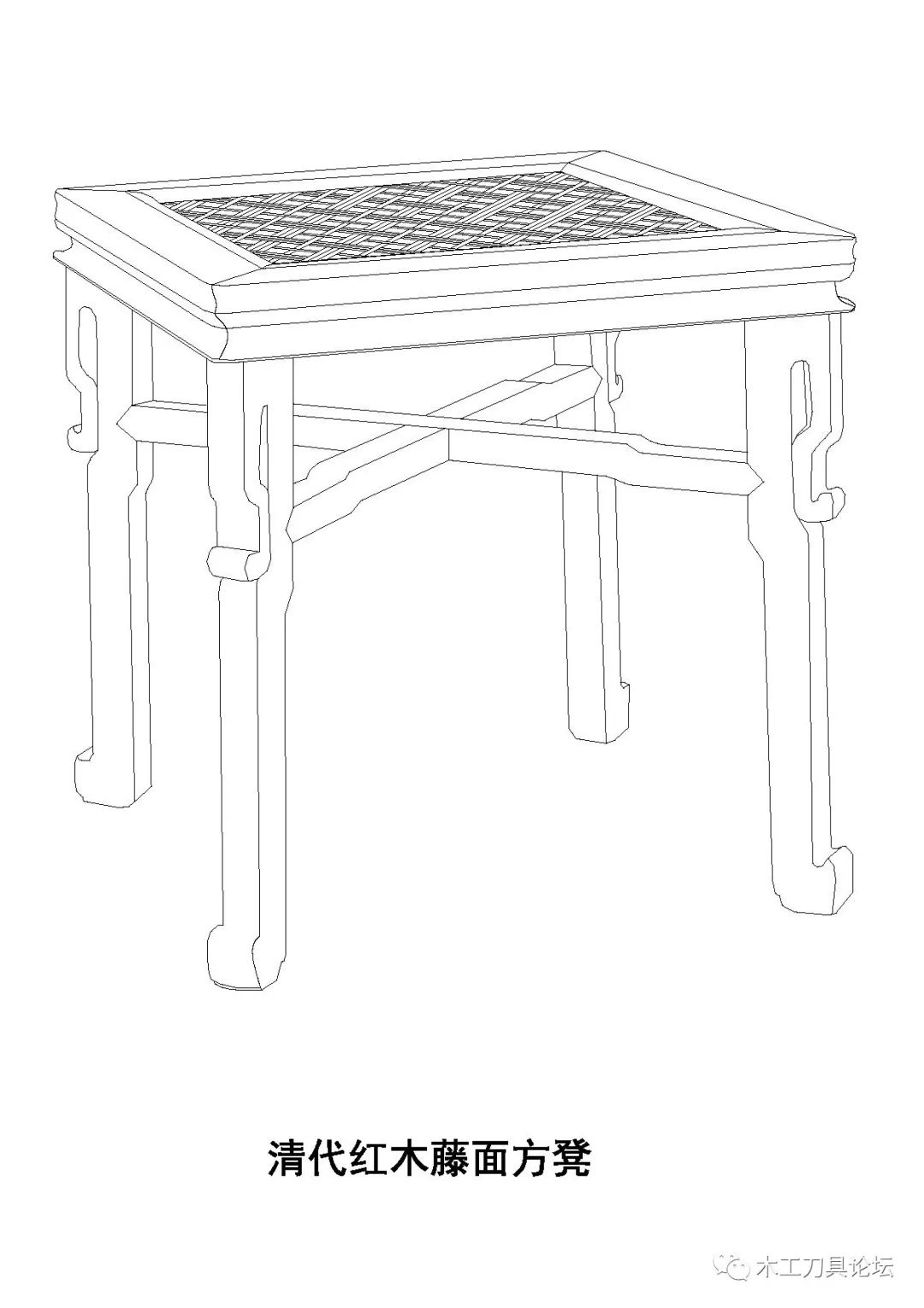 一组古典家具凳类设计轴测图