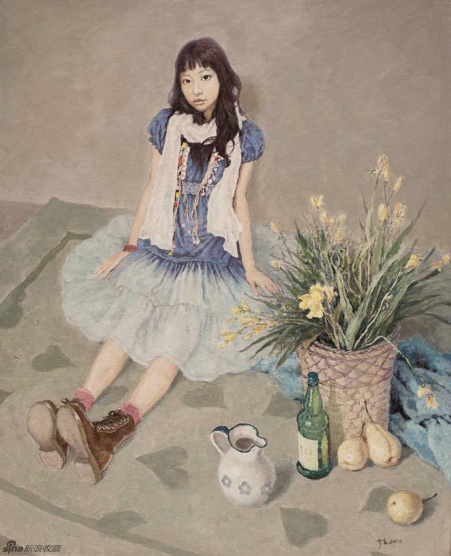 南艺教授陈少立中国风题材油画中的青春美少女