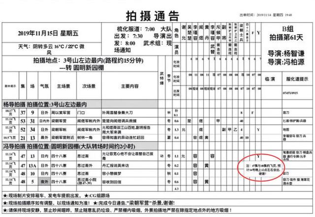 随后也有网友扒出了《有翡》的通告单,赵丽颖这么生气的原因也找到了