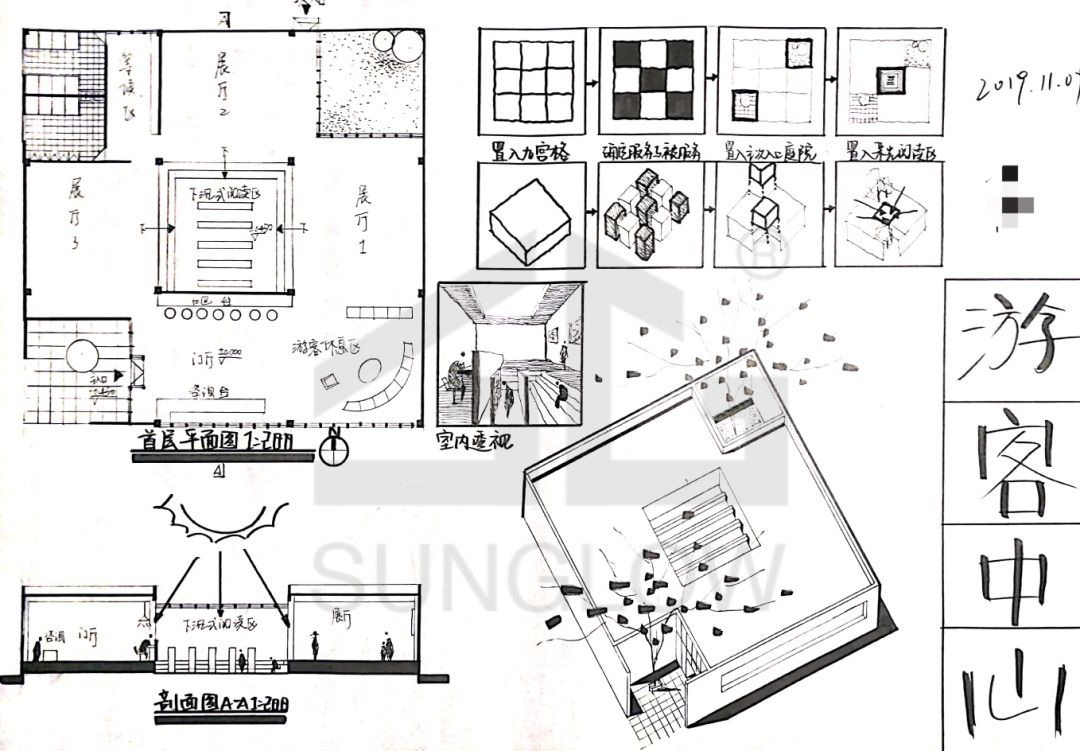 小快题模考评图04东南18初试游客服务中心设计