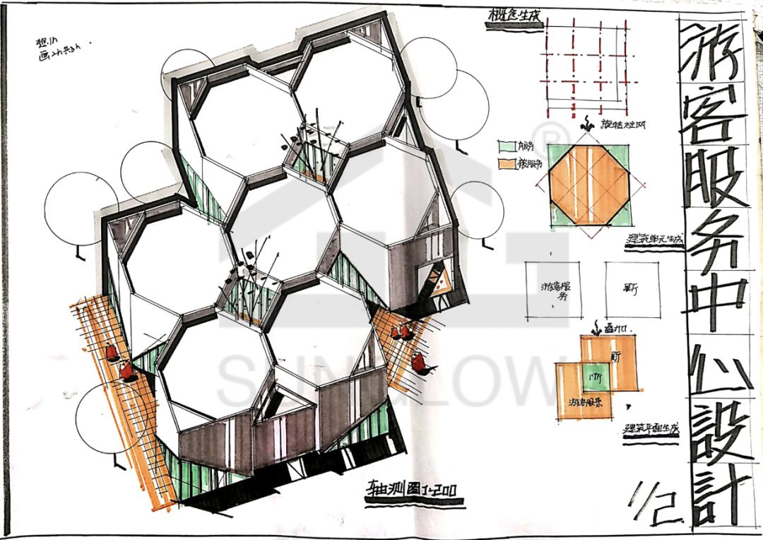 小快题模考评图04东南18初试游客服务中心设计