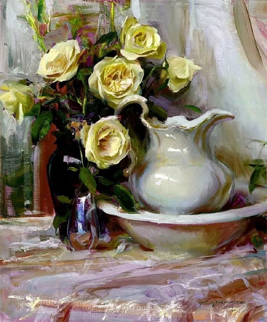 很温暖的静物花卉,美国画家daniel f.gerhartz