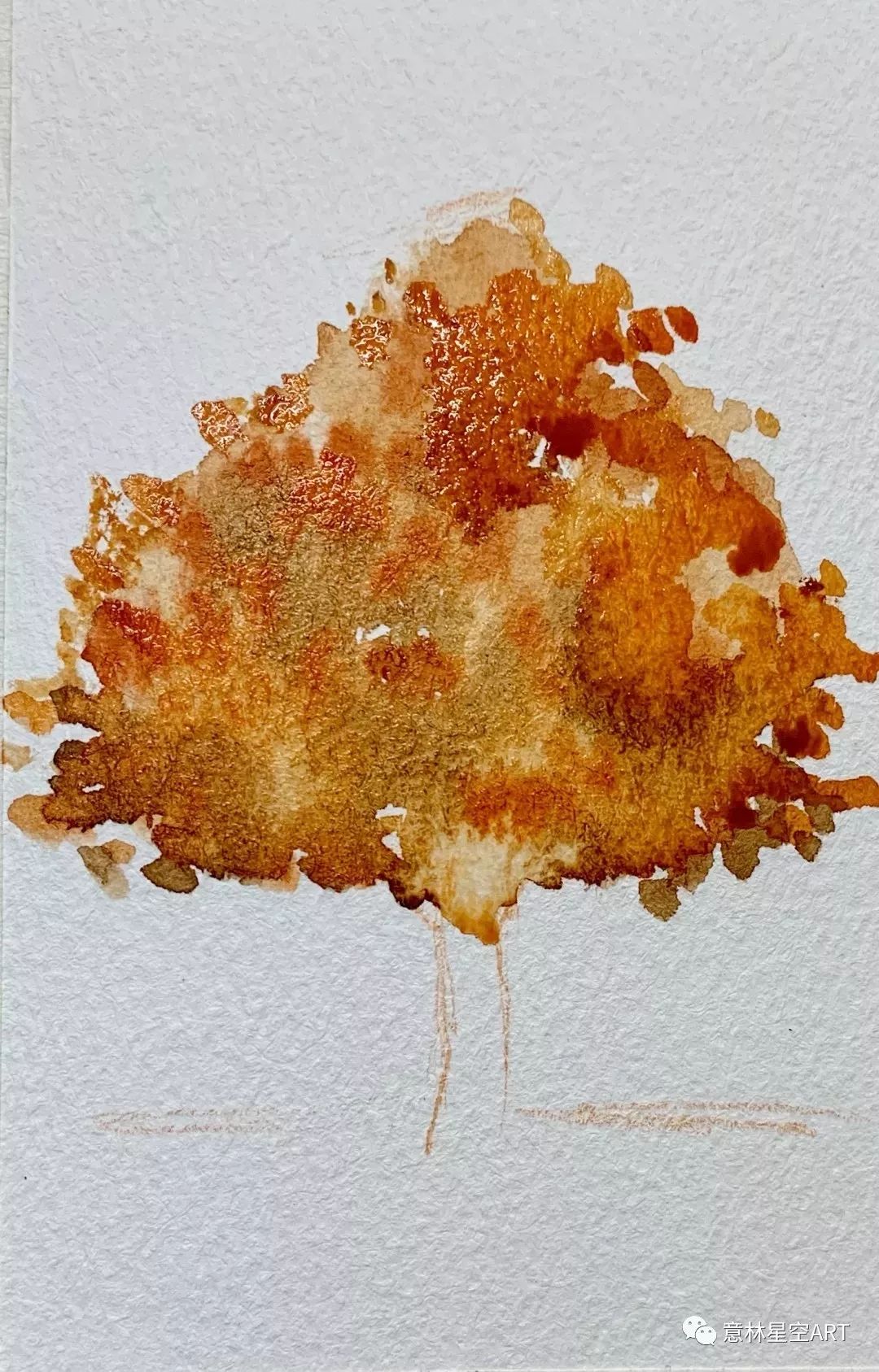 教程水彩枫树我点燃烛火温暖岁末的秋天