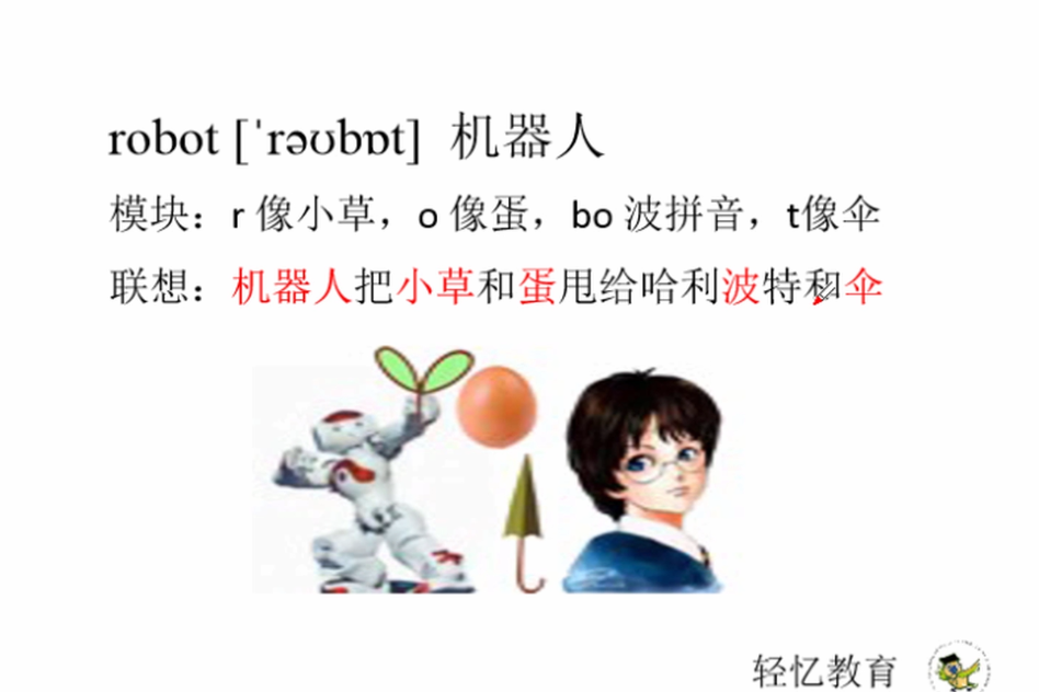 用汉语拼音联想记忆法,记忆单词 机器人robot
